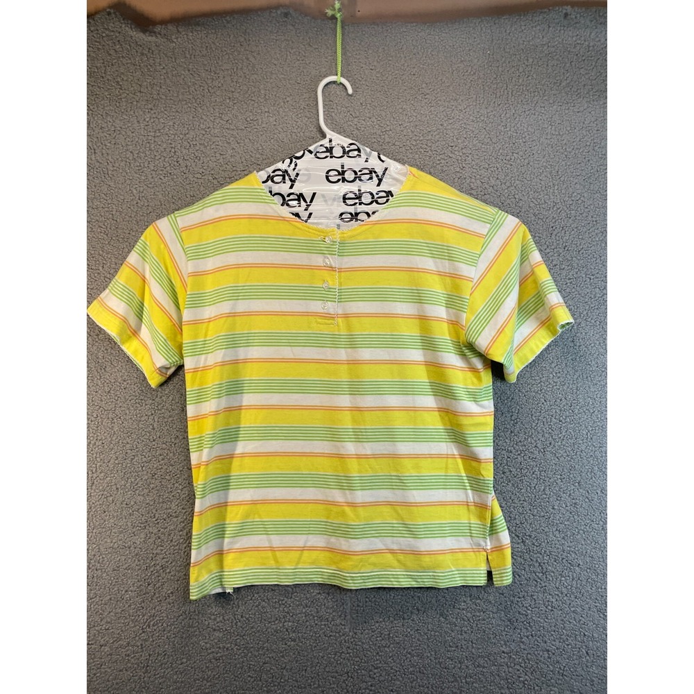 ERIKA Vintage 80's Thin Shoulder Pads, Size XL Yellow Striped Top